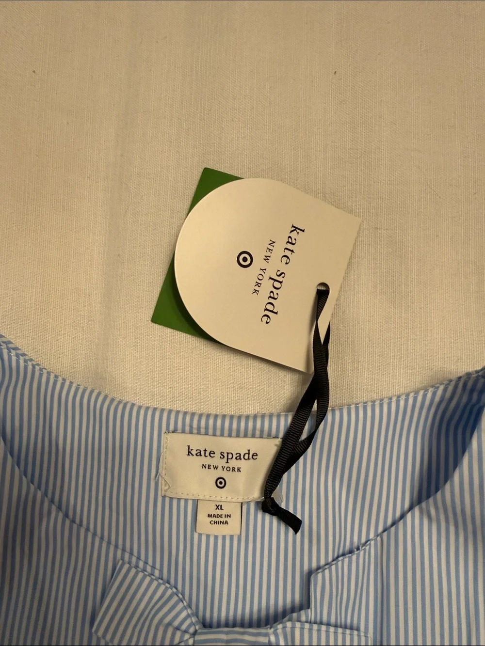 kate spade Blue & White Pinstripe Puff Sleeve Top with Front Bows XL